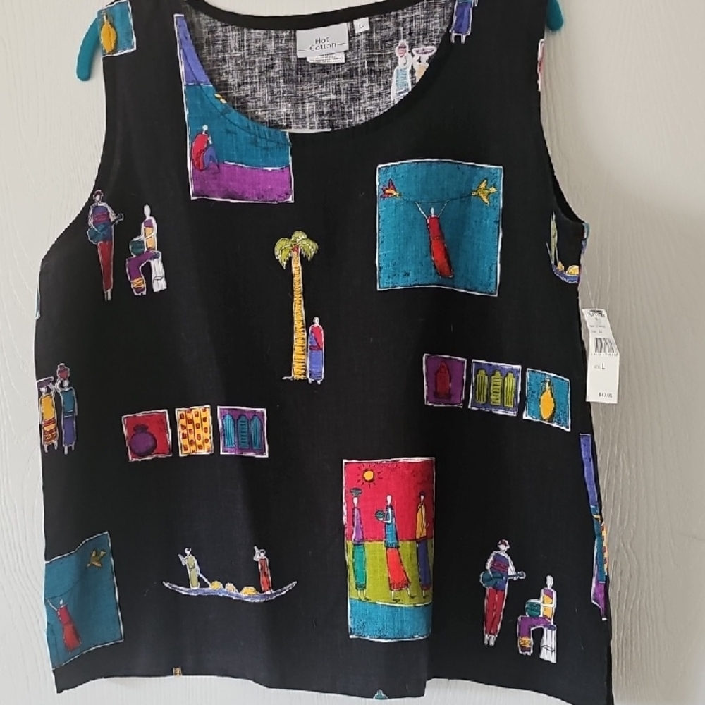 Hot Cotton Black Artistic Graphic Tank Top